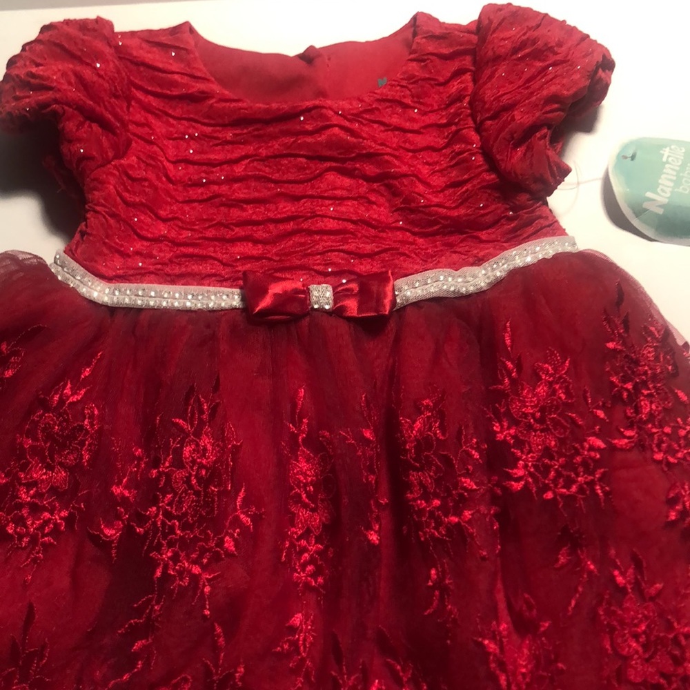 Girls baby spring  Easter sequins lace nannette red bow dress